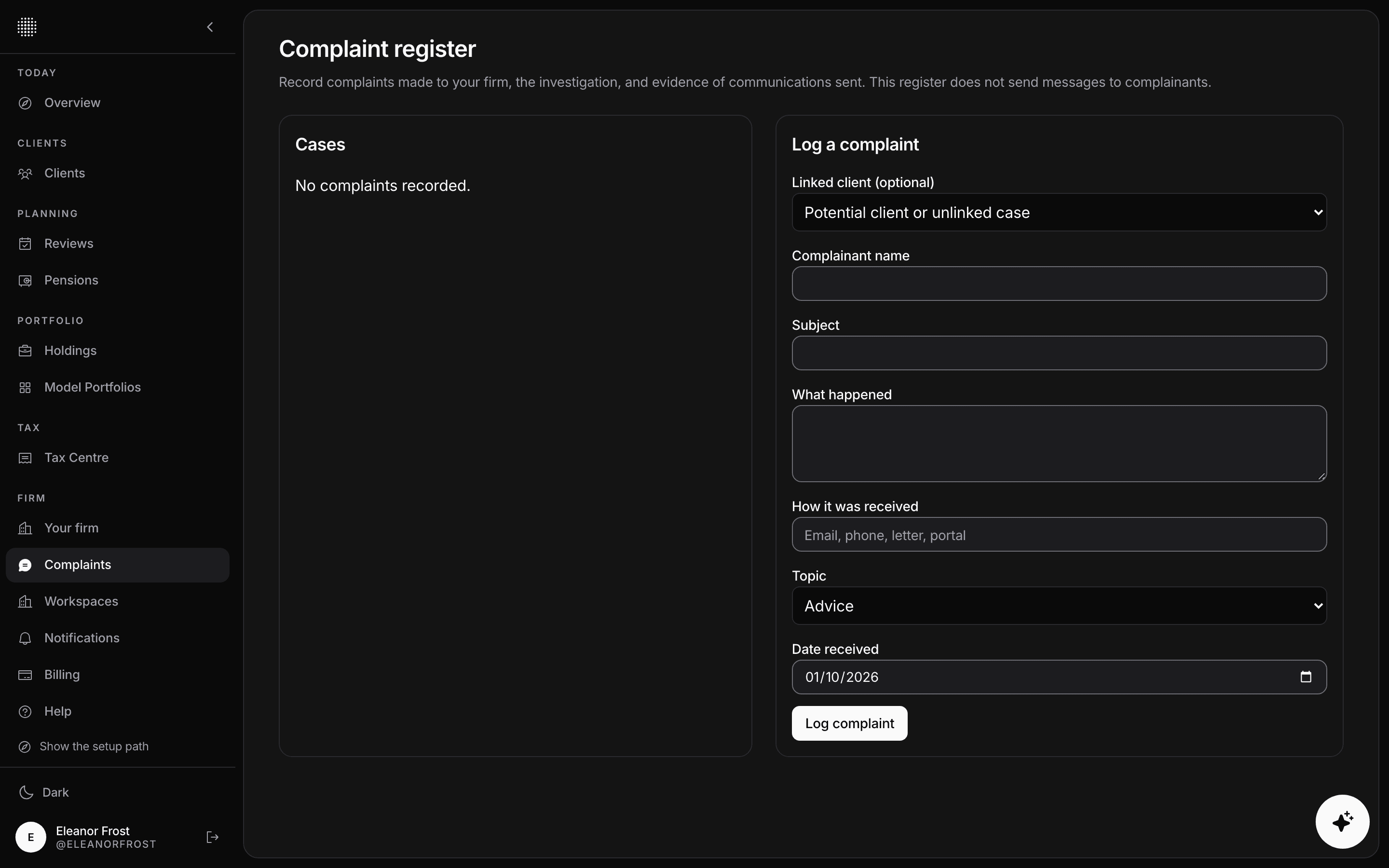 The Pyon Wealth complaint register